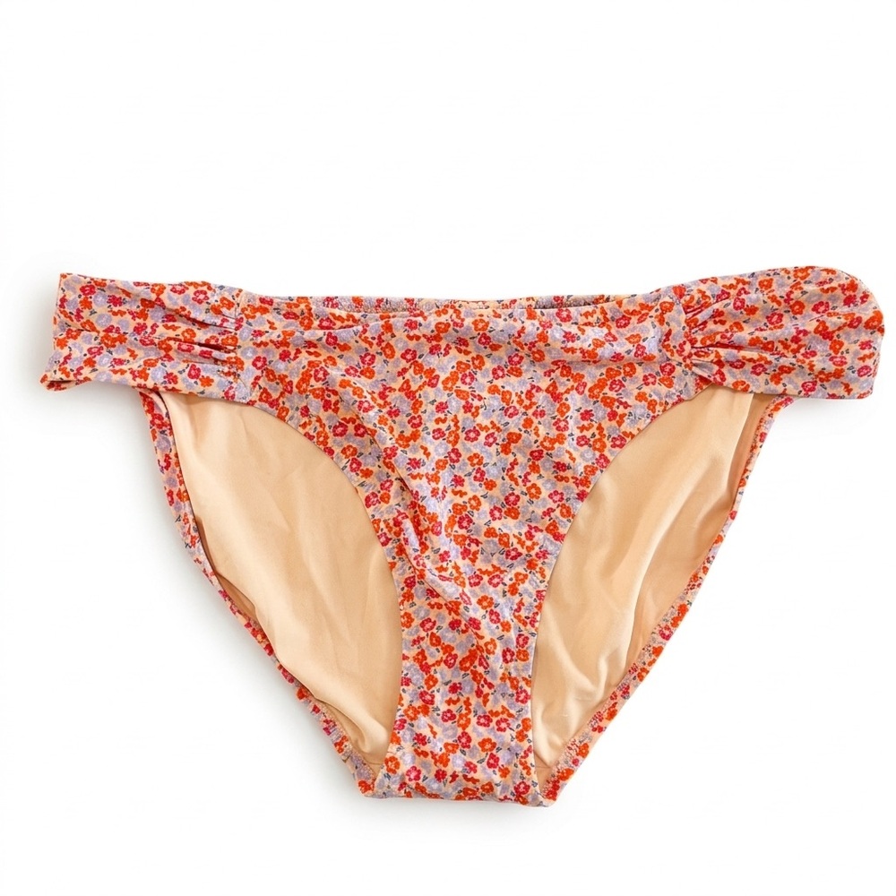 Amazon Essentials Women's Peach Micro Floral Ruched Bikini Swim Bottoms XL